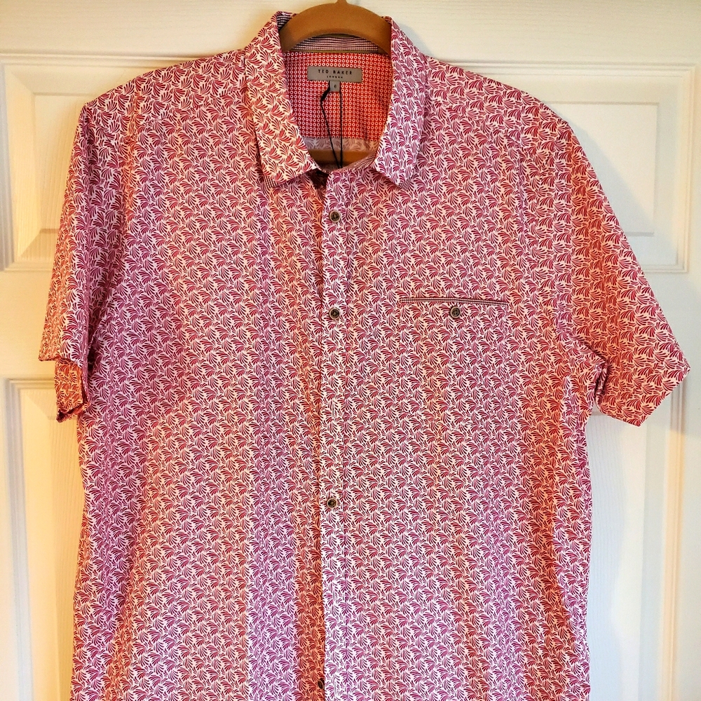 Ted Baker Short Sleeve Plant Print Shirt Sz 6